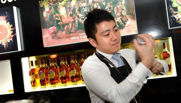 Diageo World Class bartender Akihiro Eguchi mixing at the Johnnie Walker Flavour Lab