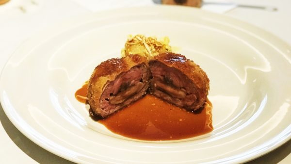 Milk-Fed Veal stuffed with Foie Gras, Duxelles and Sage with Cauliflower Mimosa and Madeira Jus