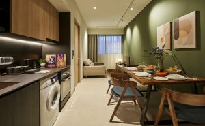 A Kitchen, Dining & Living Area allow residents to enjoy the comforts of home